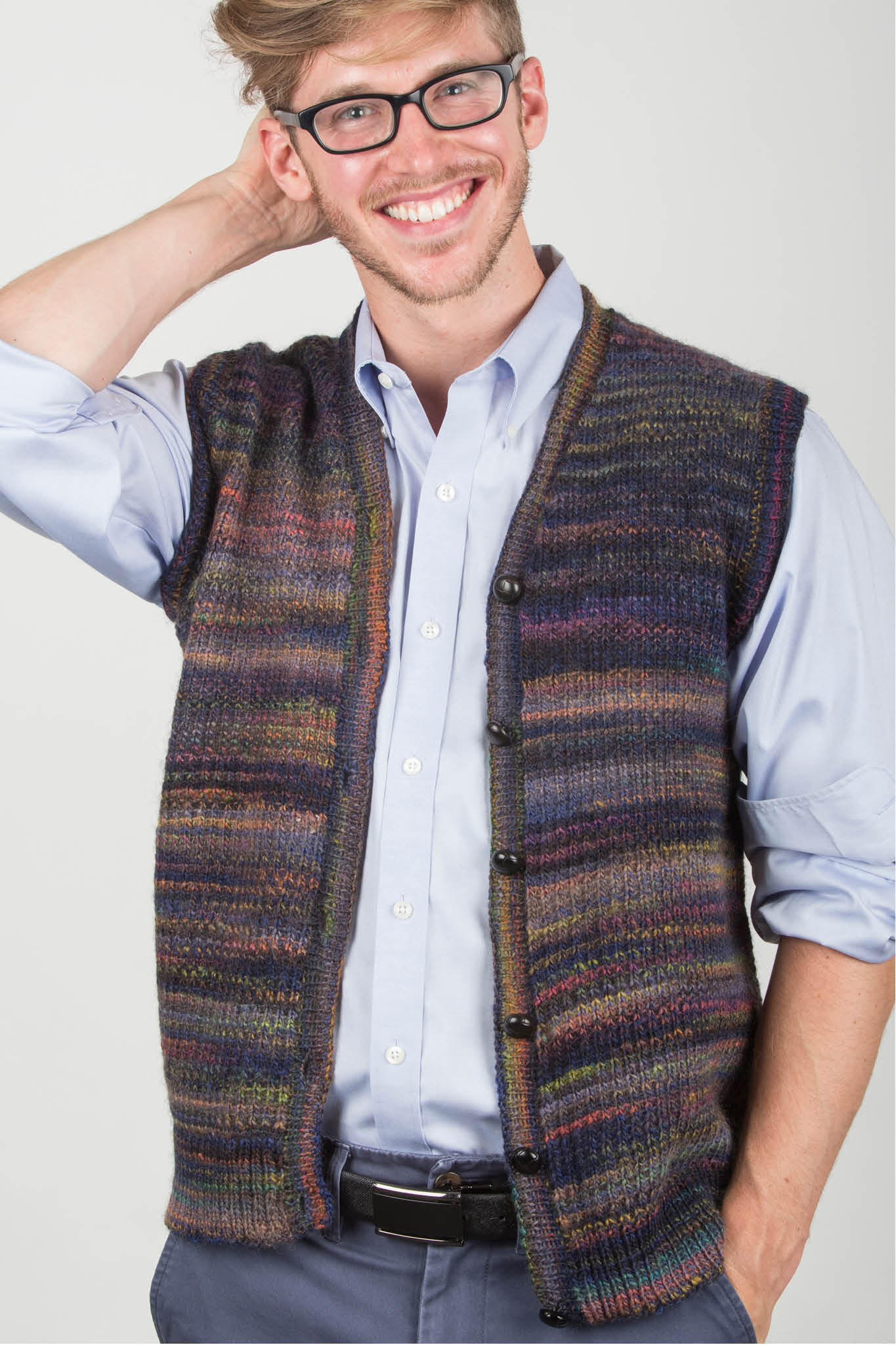 dress vest knits Riley Variegated Stripes Designer Knitting Pattern fabric-type:72-modal-24-polyester-4-spandex Murci plunge hook & Size:Women XL This After Five Taupe