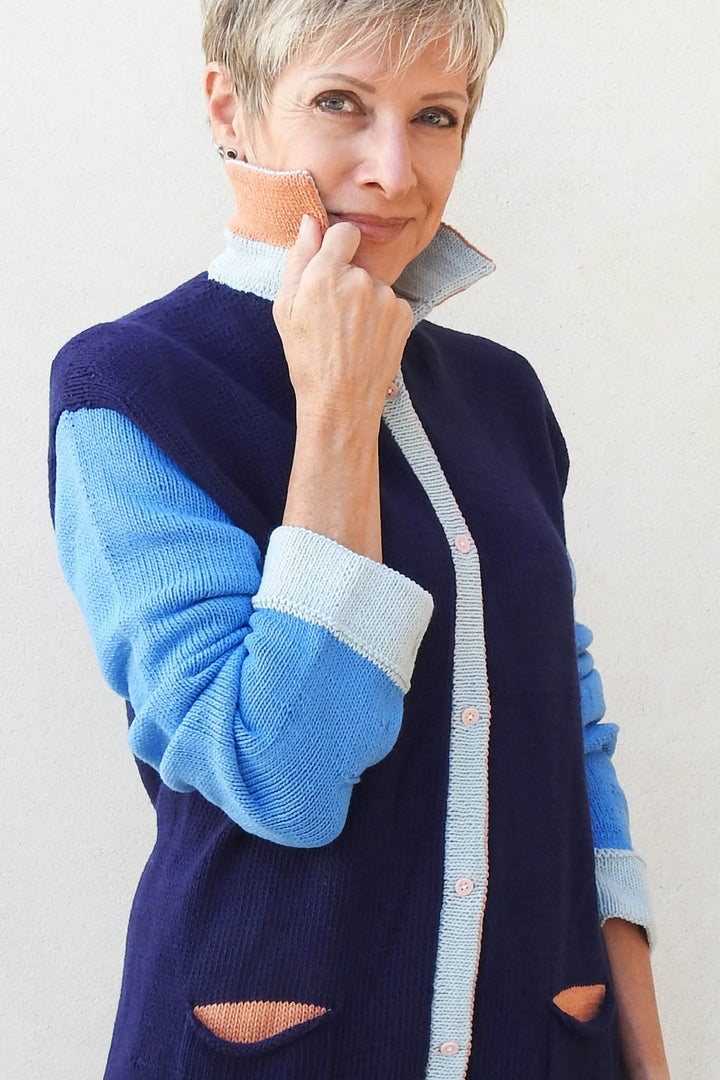 Cameron Color Block Cardigan Designer Knitting Pattern