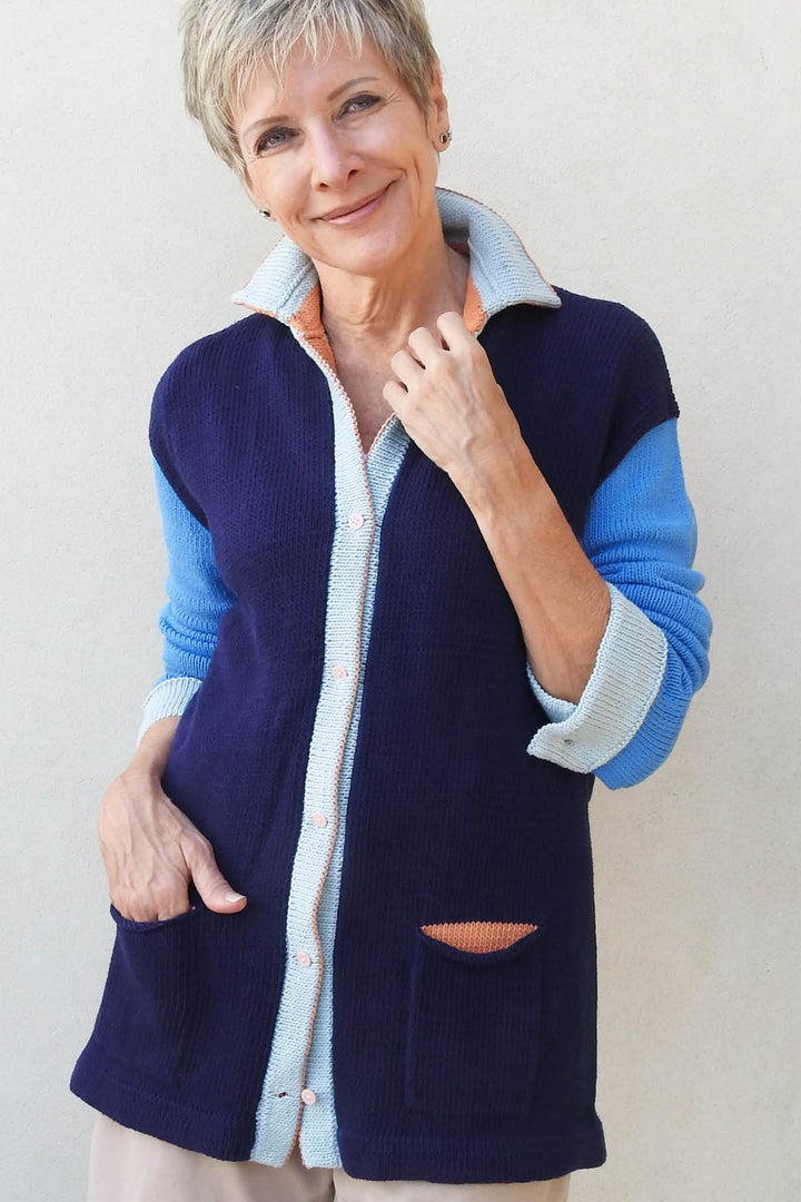 Cameron Color Block Cardigan Designer Knitting Pattern